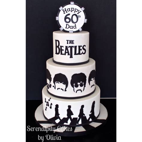 Beatles Themed Birthday Cake Black And White Silhouettes In 2022