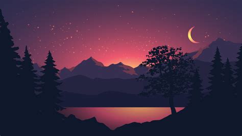 Beautiful Night Landscape With Mountain And Lake 2962646 Vector Art At