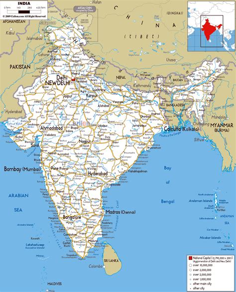 Large Road Map Of India With Cities And Airports India Asia