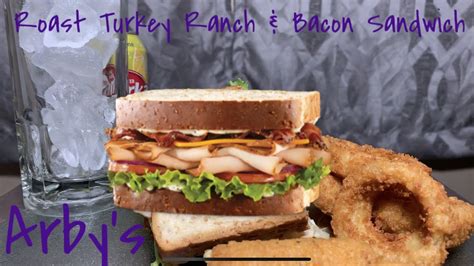 ASMR Arbys Roast Turkey Ranch Bacon Sandwich Onion Rings Extra