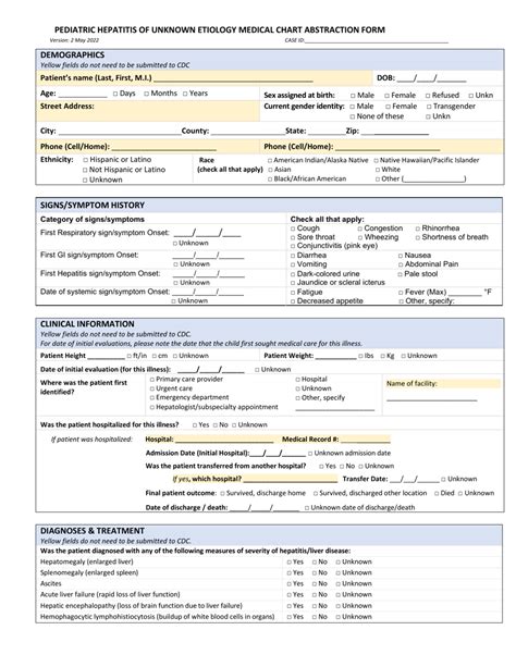 Illinois Pediatric Hepatitis Of Unknown Etiology Medical Chart
