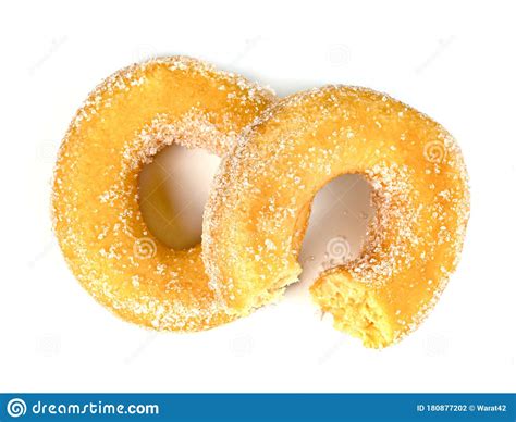 Bitten Sugar Ring Donut Isolated On White Background Stock Photo