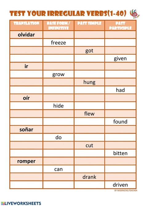 Ejercicio De Test Your Irregular Verbs Cuadernos Interactivos Ejercicios Cursillo