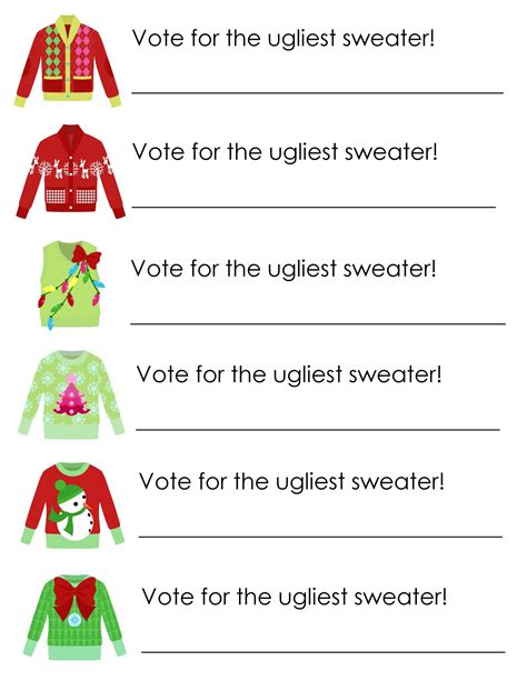 Free Printable Ugly Sweater Voting Ballot Template
