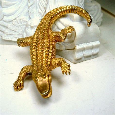 Gold Alligator Pin Goldtone Metal Gator 1990s Brooch Florida Mascot Gators Crocodile Pin
