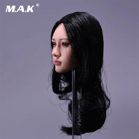 Scale Asian Female Head Sculpt Long Black Hair For Suntan Phicen