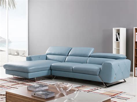 Aqua Leather Sectional Sofa Baci Living Room