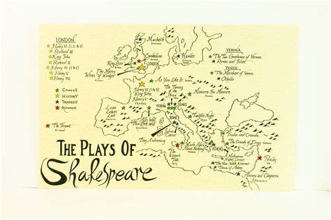 Shakespeare Plays Hand Drawn Map Etsy