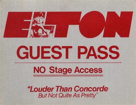 Elton John Backstage Pass 1976 At Wolfgangs
