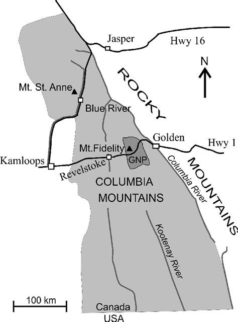 Map Of The Columbia Mountains Showing Study Sites At Mt Fidelity And