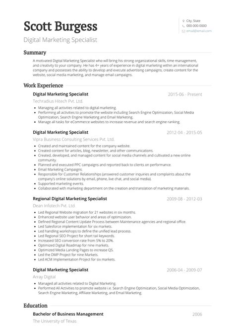 Best Digital Marketing Resume Sample And Template For 2021 Marketing
