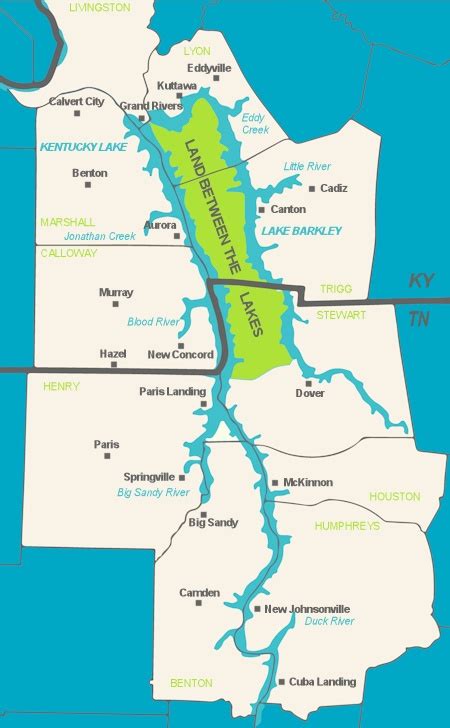 Kentucky Lake And Lake Barkley Maps With Bays Displayed Over The