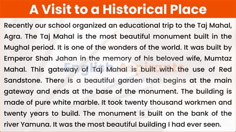 A Visit To A Historical Place Essay 100 120 150 250 Words