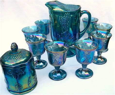 Indiana Glass 10 Piece Blue Carnival Glass Beverage Set Etsy