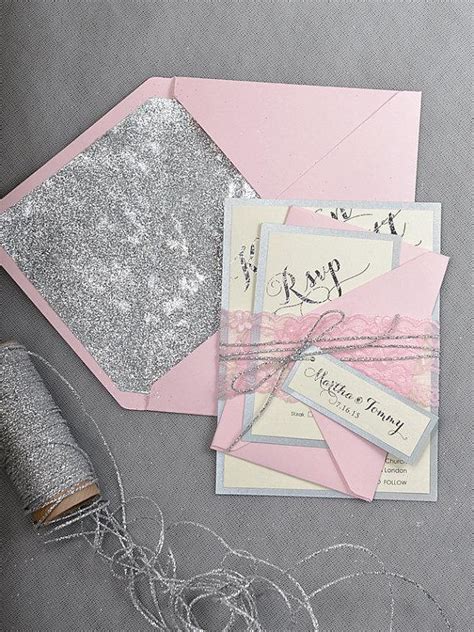 Custom Listing 20 Pink Silver Glitter Wedding Invitation Blush Pink