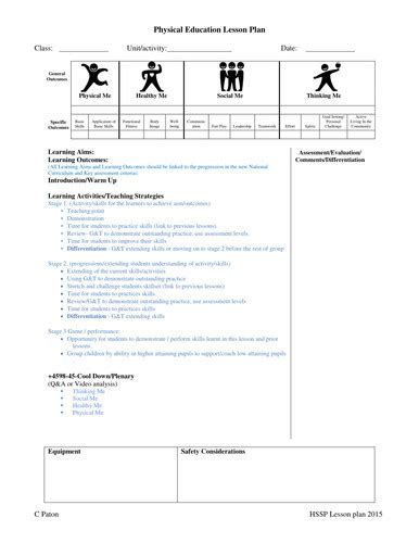 Middle School Pe Lesson Plans Daisy Blake