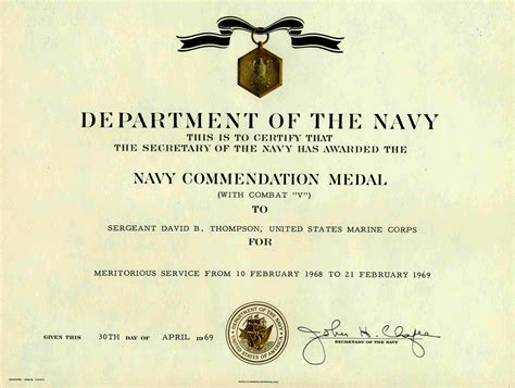 David B Thompson Usmc Military Service Certifiates And Citations