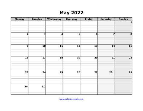 Printable Calendar May 2022 Monthly Templates