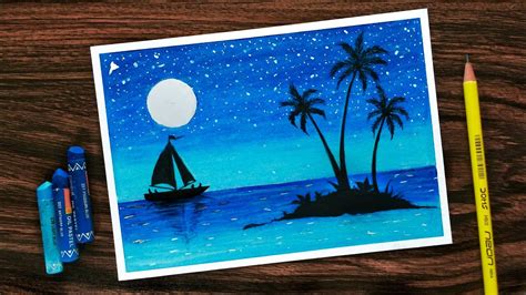How To Draw Scenery Of Moonlight With Oil Pastel Step By Step Youtube
