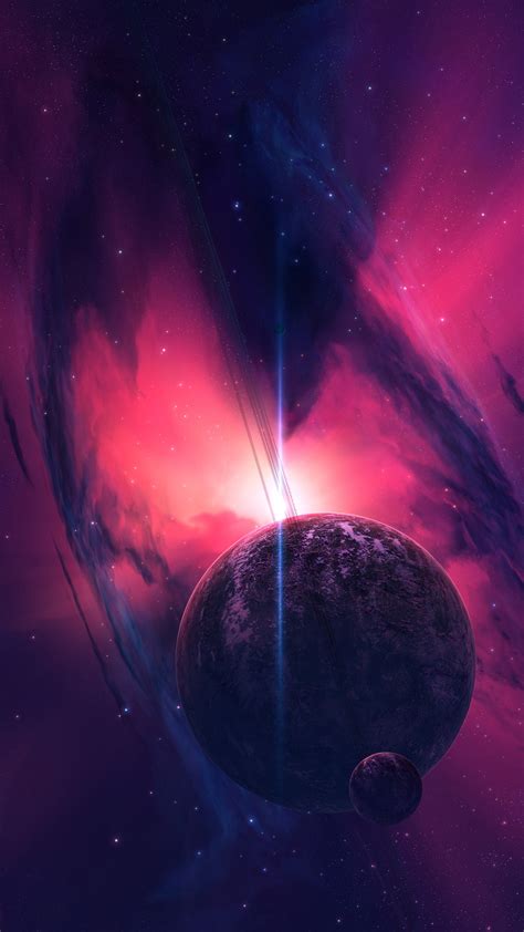 Download Planets Fantasy Pink Nebula Space Wallpaper 1080x1920