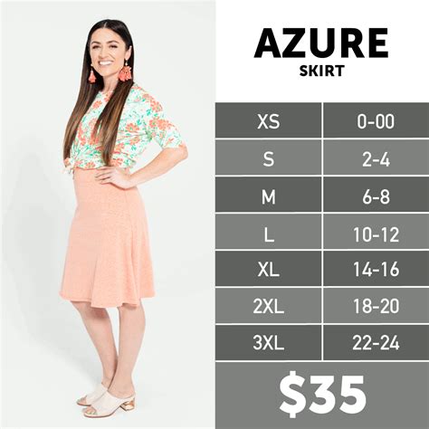 2020 Lularoe Azure Skirt Size Chart Lularoe Azure Size Chart Azure