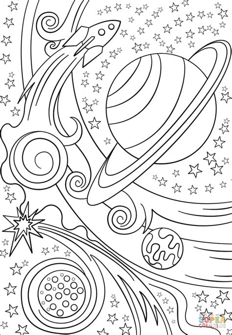 Trippy Space - Rocket and Planets coloring page | Free Printable