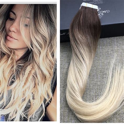 full shine blonde ombre human hair balayage skin weft seamless hair extensions tape in hair