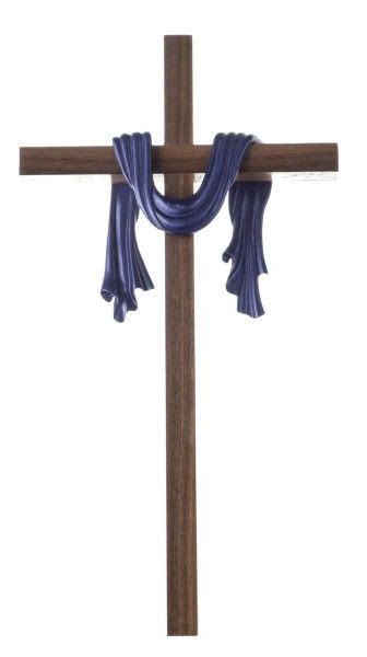 Walnut Wood Wall Cross With Cloth Drape In A Purple Finish 10 Maple