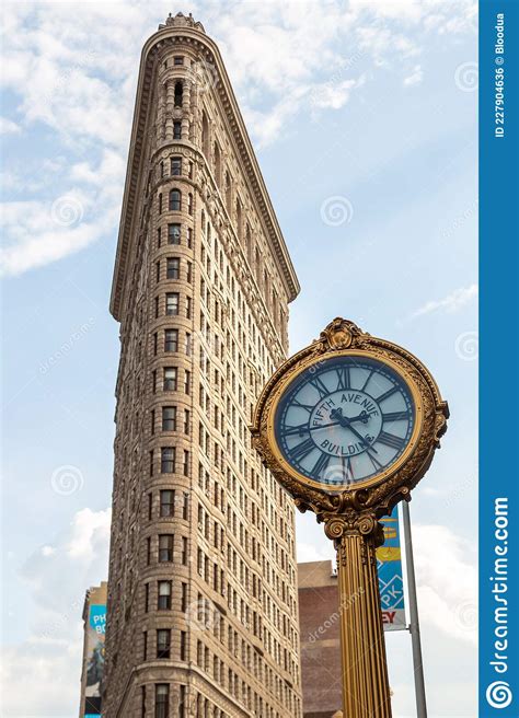 Clock And Flatiron Building In New York Editorial Photo Image Of