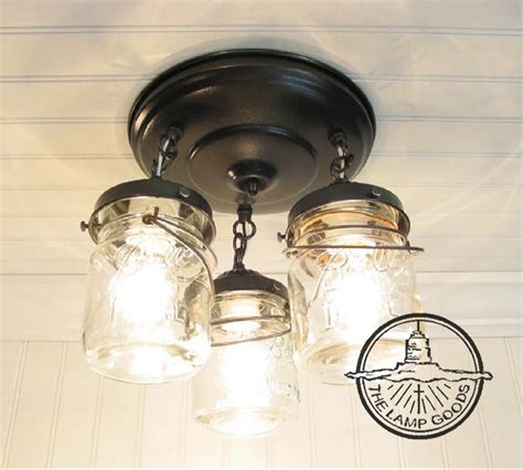 Mason Jar Ceiling Lighting Fixture Vintage Pint Trio Flush