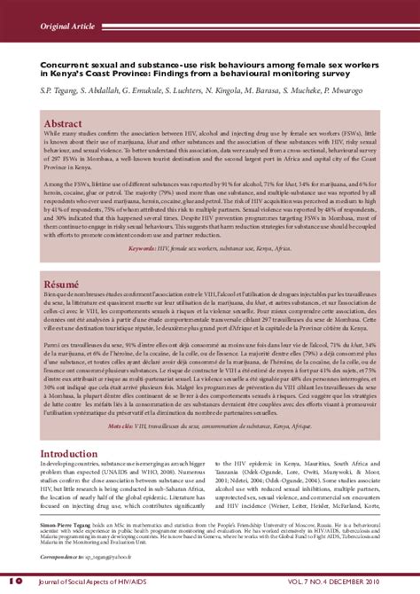 Pdf Concurrent Sexual And Substance Use Risk Behaviours Among Female