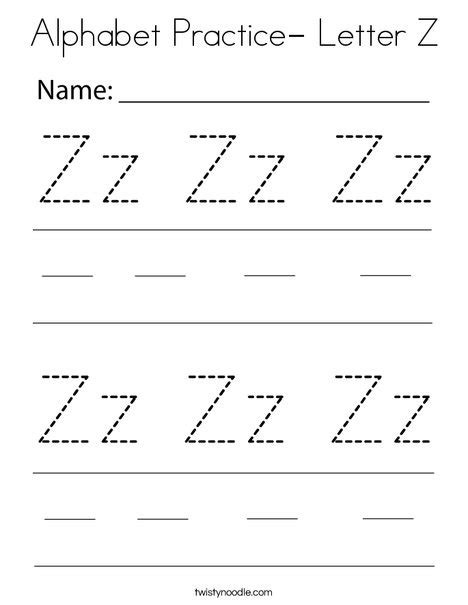 Alphabet practice- letter z coloring page