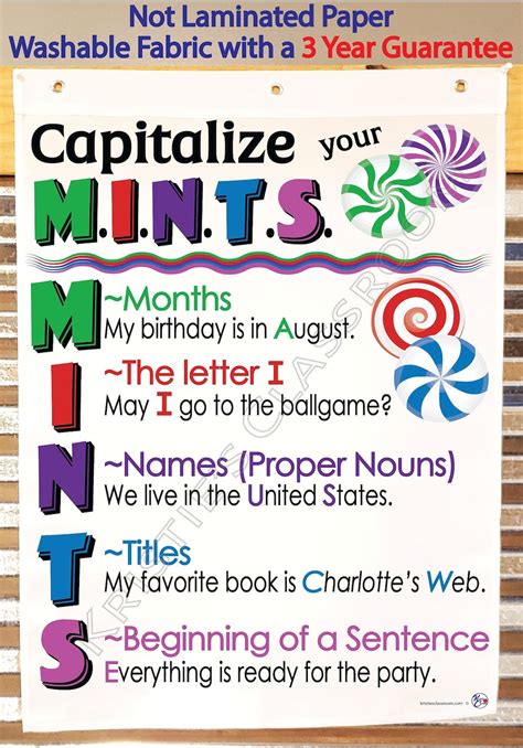 Capitalization Mints Anchor Chart Printed On Fabric Durable Etsy