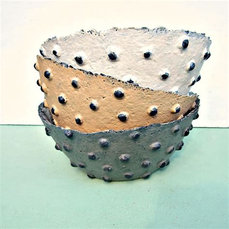 Bowl Handmade Paper Mache Vessel With Decorative Nodes Mineral