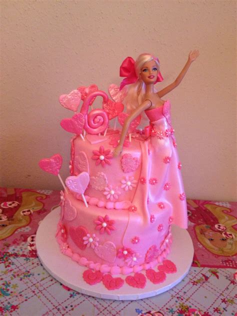 Pink Barbie Cake With Pink Hearts And Flowers ♡ ♥ ☺ Birthday Cake Kids
