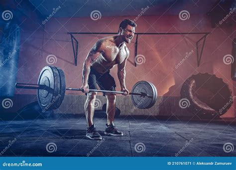 Muscular Man Working Out In Gym Doing Exercises Strong Male Naked