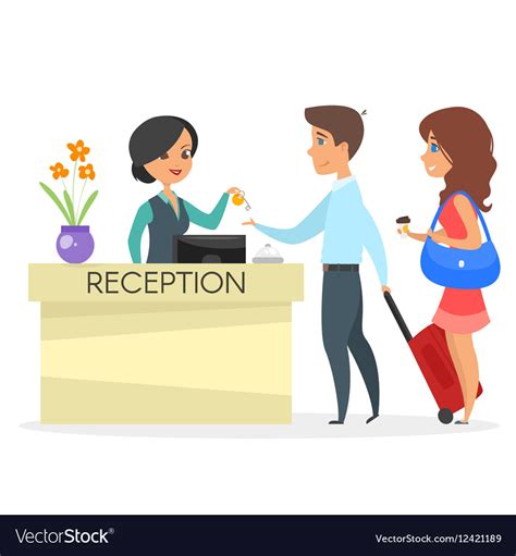 Cartoon Style Of Hotel Reception Royalty Free Vector Image