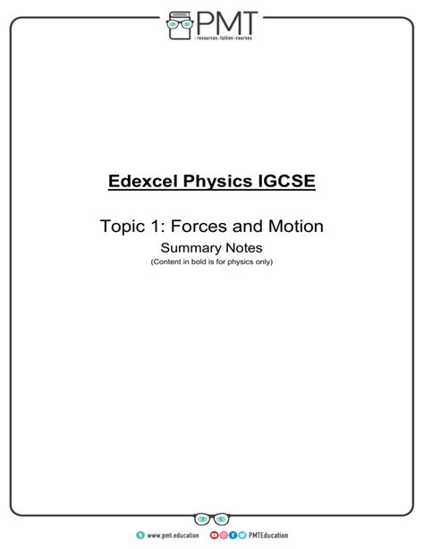 Summary Notes Topic 1 Forces And Motion Edexcel Physics Igcse