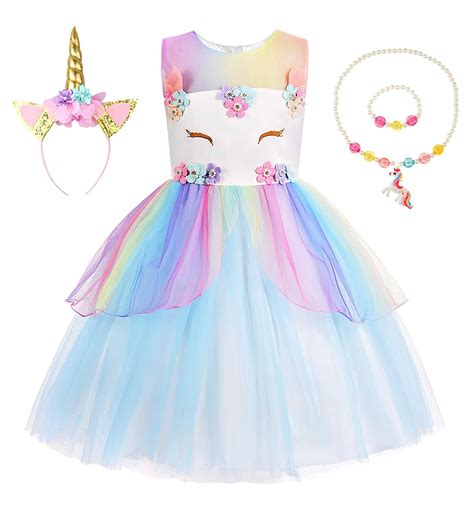 Ohlover Little Girls Unicorn Party Dress Princess Flower Costume Sets