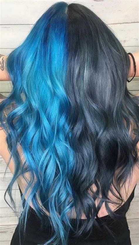 Blue N Dark Blue Hair Styles Hair Inspo Color Split Hair