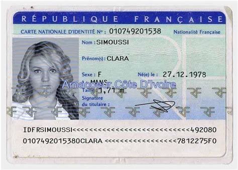 Carte d'identité francaise recto verso. Album - Faux - Arnacoeurs Côte d'Ivoire