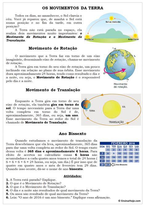 Movimento De Rotação E Translação Ensinar Hoje