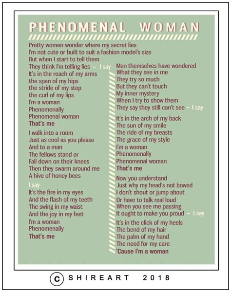 Phenomenal Woman Poem Print - Maya Angelou | Phenomenal woman, Telling