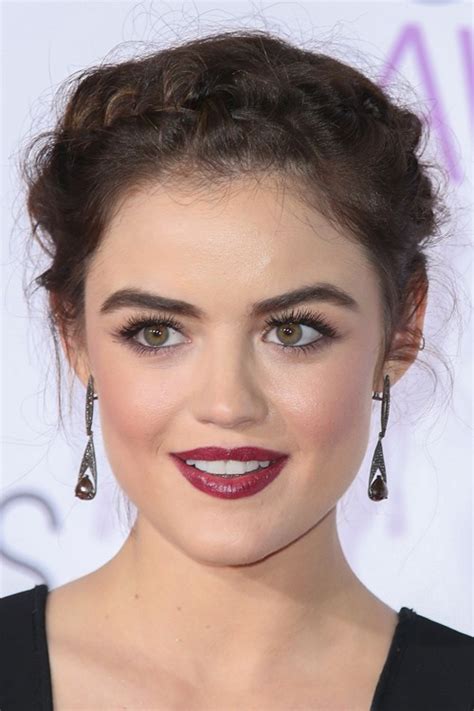 In her earlier days, lucy rocked perfect as for hairstyles, lucy has always kept things relatively low key, with some magical moments for red. Lucy Hale Wavy Dark Brown Crown Braid, Updo Hairstyle ...
