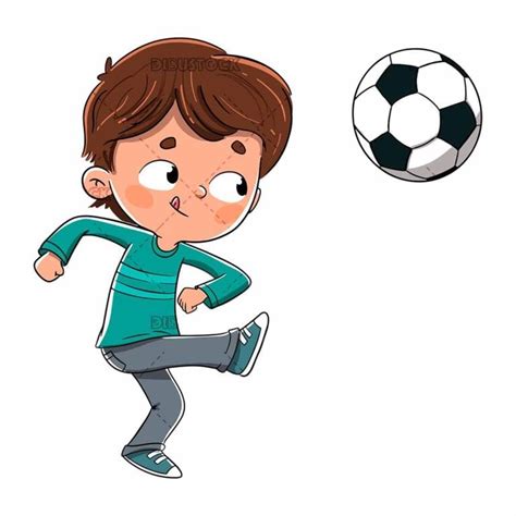 Niño Jugando Al Futbol Lanzando La Pelota Vector Dibustock