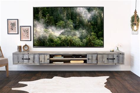 Lakewood Gray Rustic Floating Tv Stand Coastal Barn Wood Style Wall