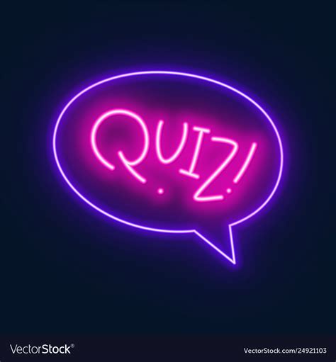 Neon Quiz Sign In Speech Bubble On Dark Background