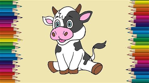 How To Draw A Cute Cow Step By Step Baby Cow Drawing Easy For Kids