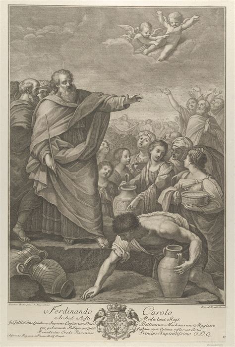 Engraved By Benedetto Eredi Moses At Left With The Israelites Who