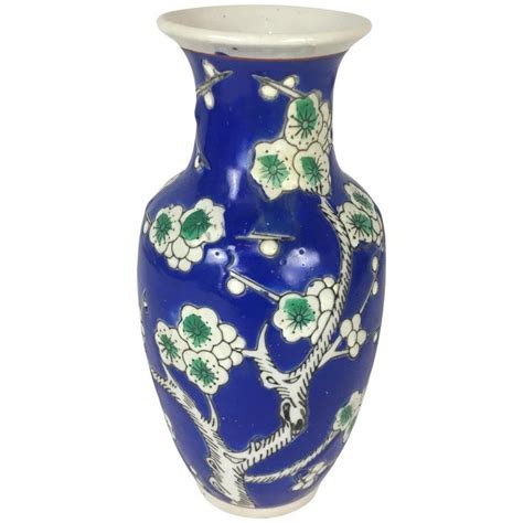 Small Hand Painted French Chinoiserie Vase With Blue White And Green